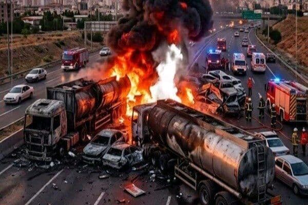 تصویر خبر: آتش‌سوزی تریلی حامل سوخت در محور سنندج ـ همدان